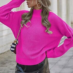 Ribbed Knit Mock Neck Sweater.